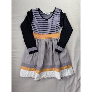 Jak & Peppar Girl Sz 10 Boho Stripe Eyelet Lace Dress Long Sleeve